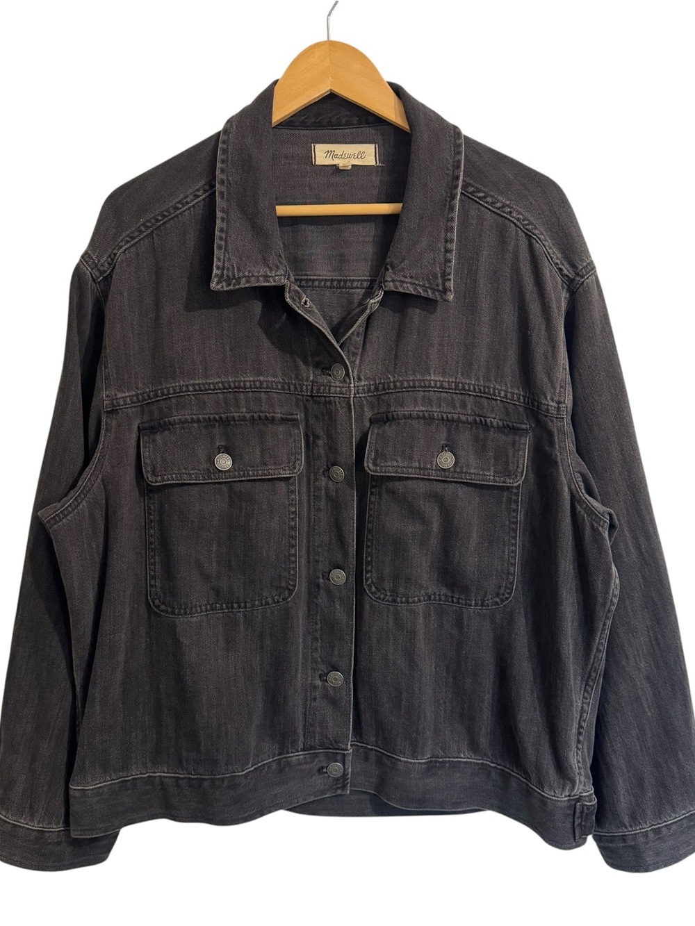 Madewell Flap Pocket Black Denim Jean Jacket 100% Cotton Relaxed Fit XL